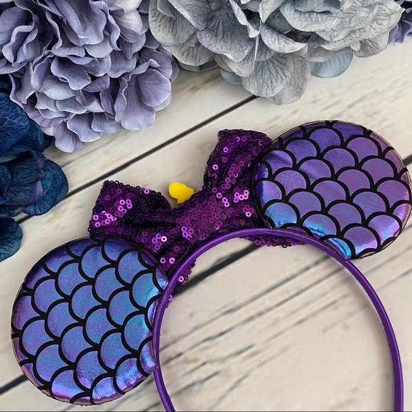 Minnie Mouse Ariel Little Mermaid Headband & Bow - Picture 12 of 16